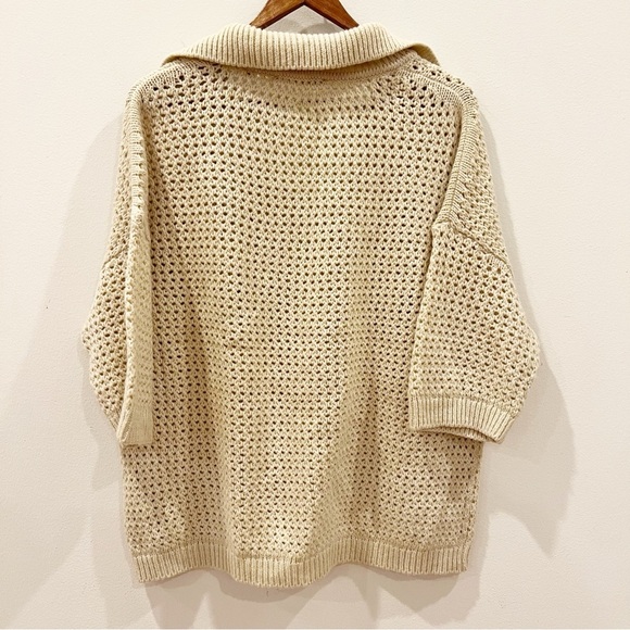 Esprit Womens Crochet Open Knit Wool Alpaca Blend Top M Cream Boho Made In Italy - Picture 2 of 10